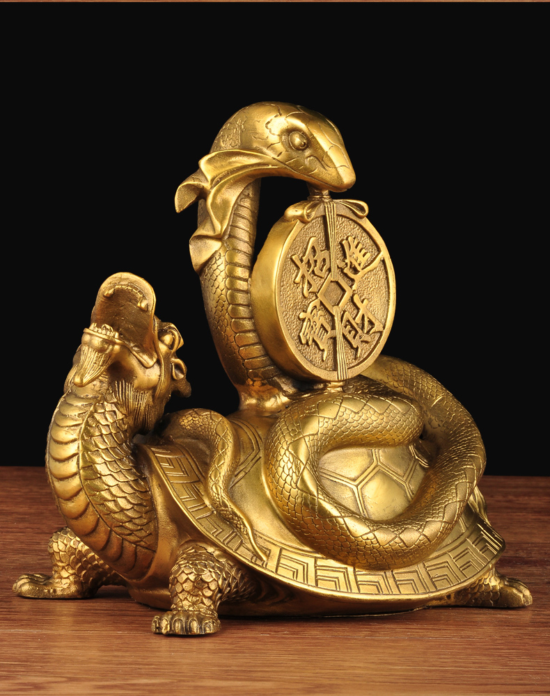 全铜龙龟摆件铜风水金钱龟蛇金钱玄武工艺品客厅玄关家居摆设铜器6寸