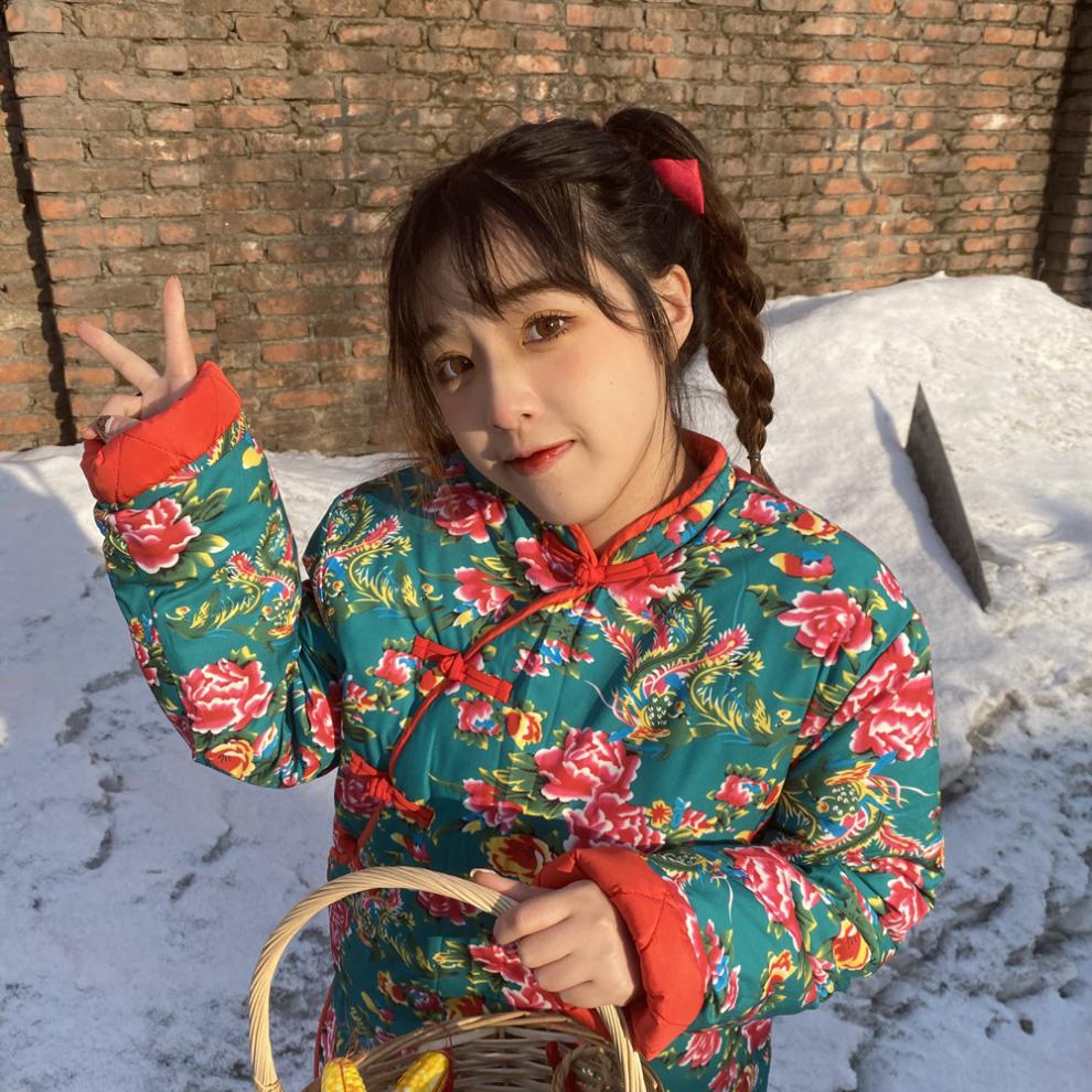 东北大红花棉袄女中国风冬季加厚夹棉外套复古上衣民族风棉衣棉袄棉服