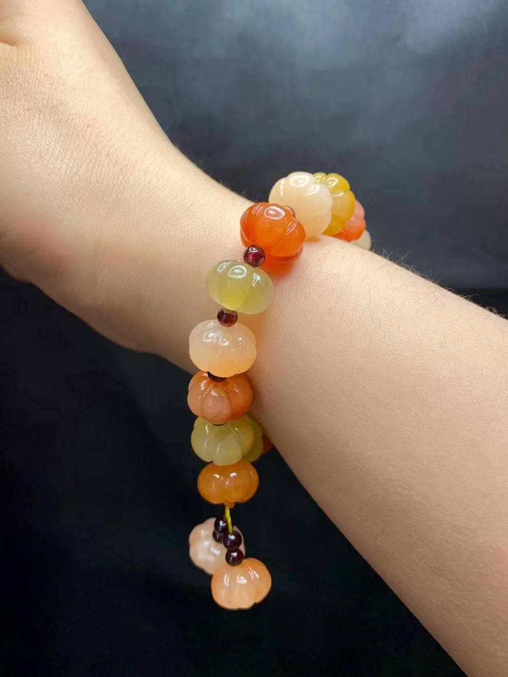 珍韵缘新疆和田玉彩玉手链手串女款冰种南瓜玉手链玉石女生夏闺蜜花生