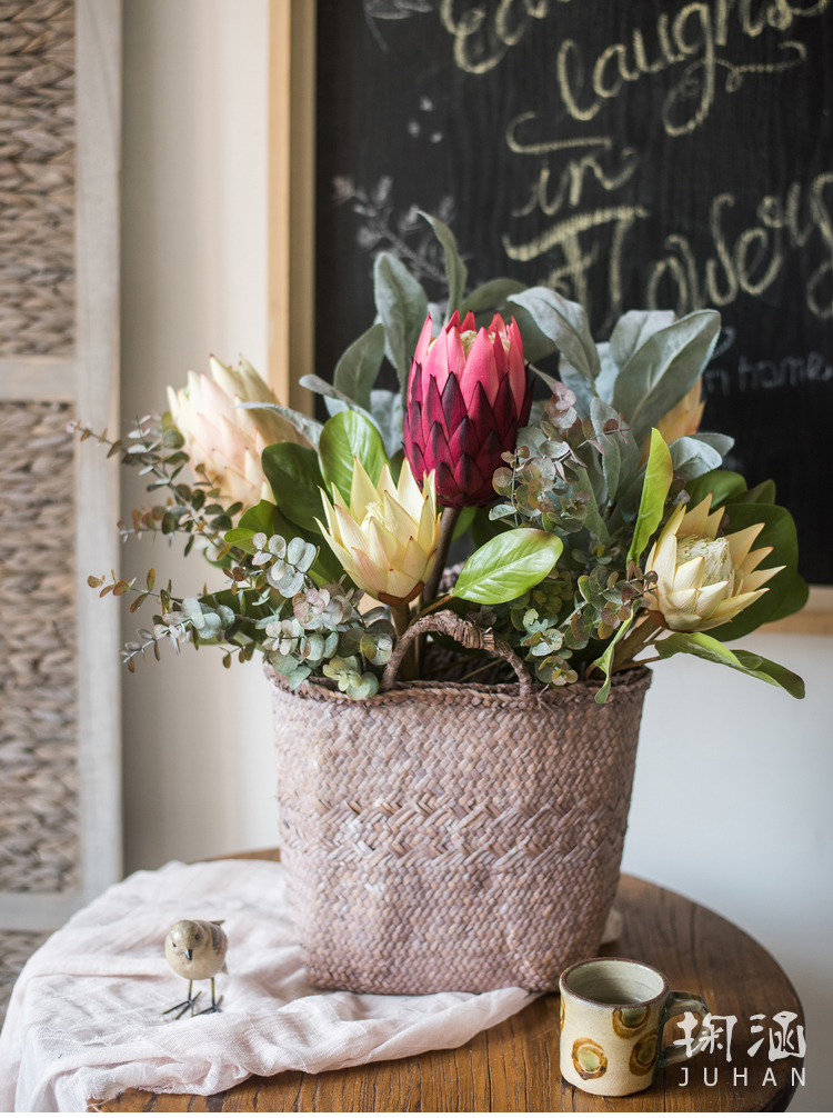 掬涵大帝王仿真花装饰艺术插花花艺精致橱窗造景热带植物妃红色中支