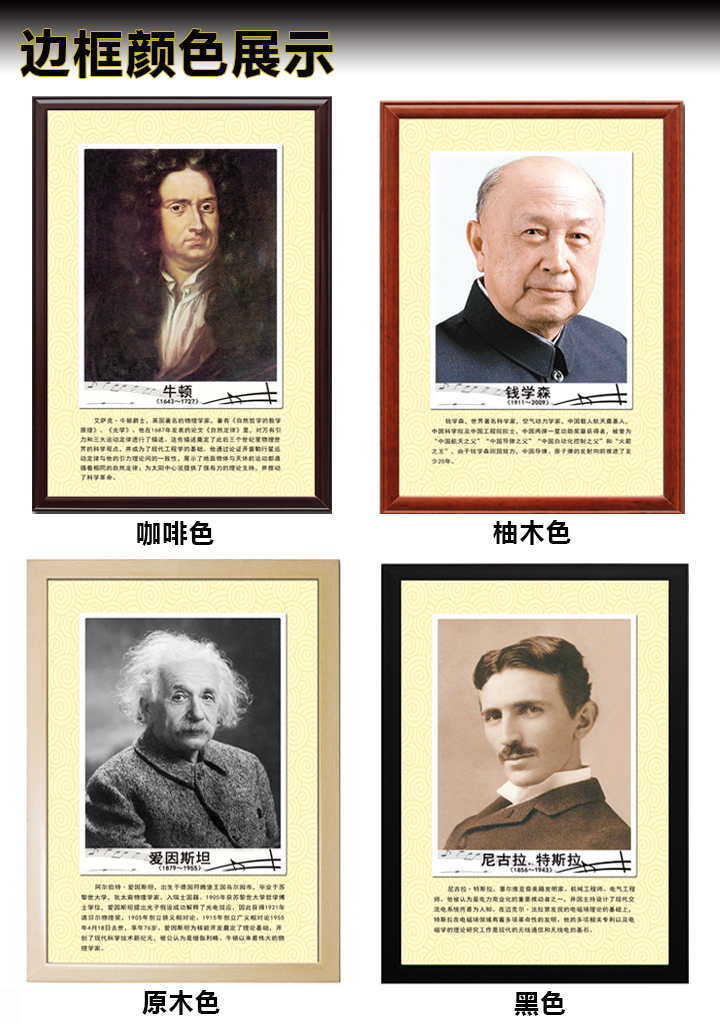 科学家装饰画科学家物理化学生物伟人名人肖像简介实验室教室装饰布置