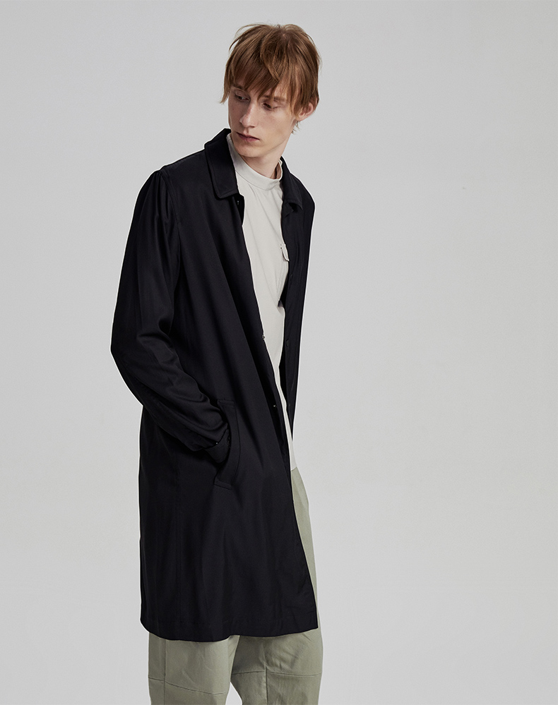 blue erdos男装 春夏 轻薄款翻领中长款男外套风衣 黑 175/96a