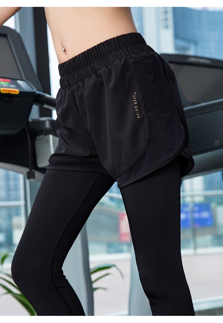 支持国货李宁压缩裤女马拉松加绒健身裤假两件运动紧身瑜伽裤秋季