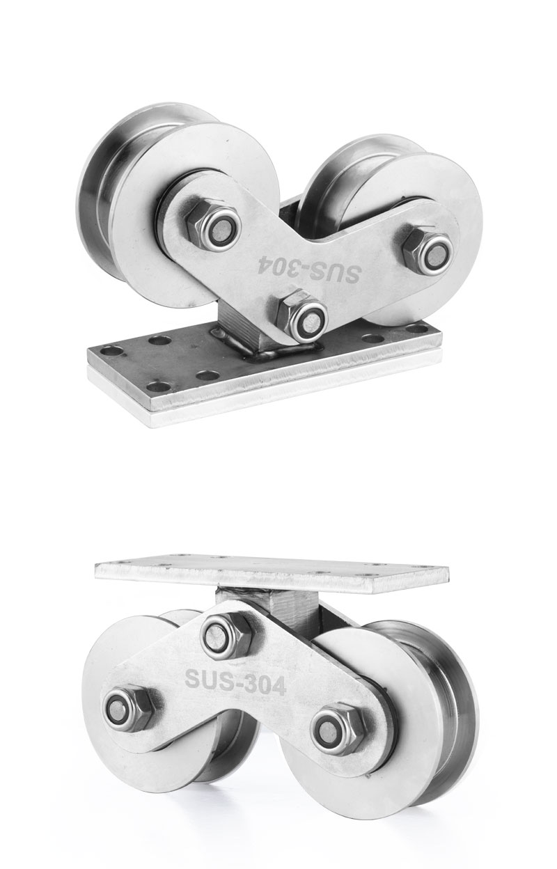 304不锈钢推拉门大门轨道双轮v型槽u型h轴承轮平移门重型滑轮 304