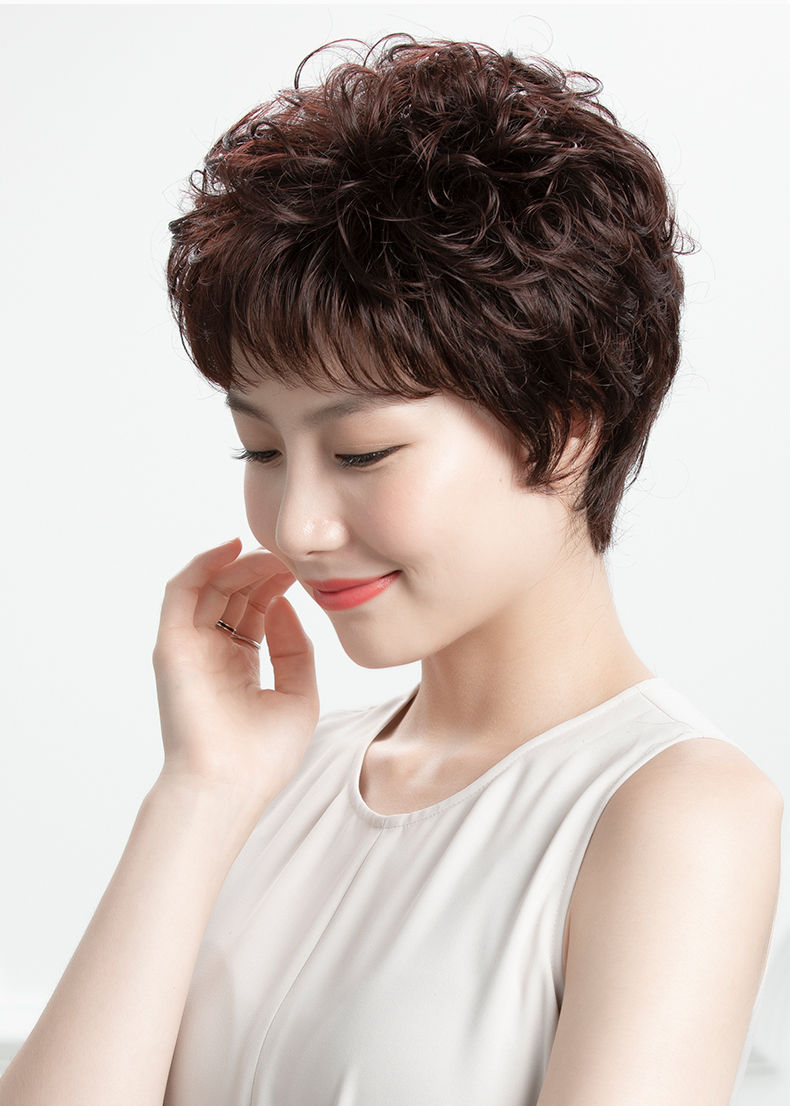 假发女全头套逼真真人真发假发套真头发50岁光头短卷发假头发全真发