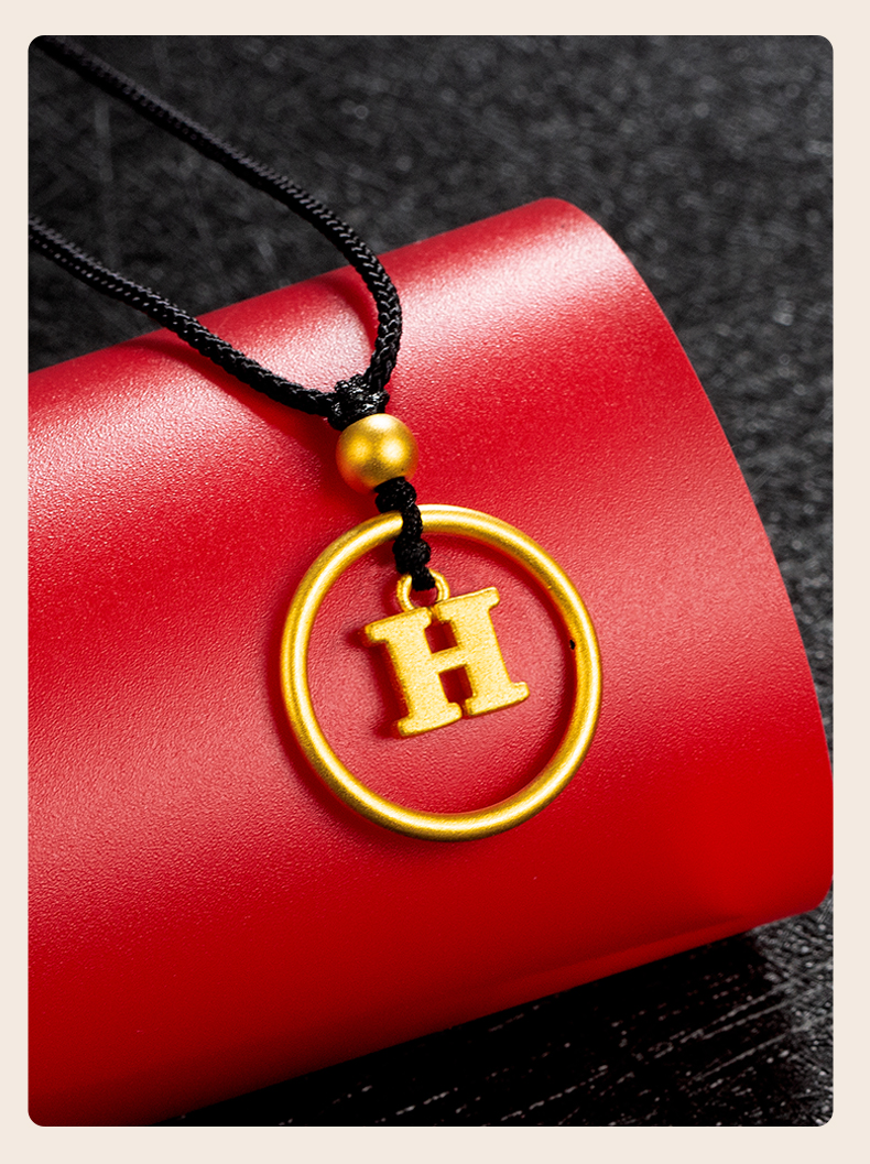 转运珠光圈素圈男女情侣款红绳项链黄金约定今生吊坠字母光圈戒指黑绳