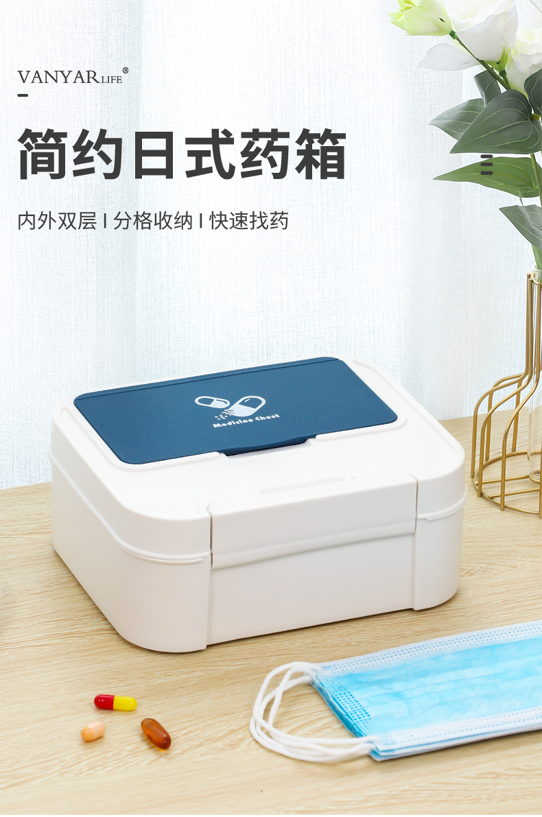 小药箱家庭装便携分格药物药品收纳盒小型急救箱家用大容量医药箱蓝色