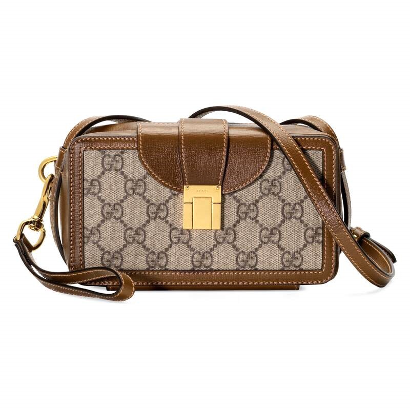 gucci古驰女包女士饰搭扣迷你手袋米色乌木色帆布1810565cm生日礼物
