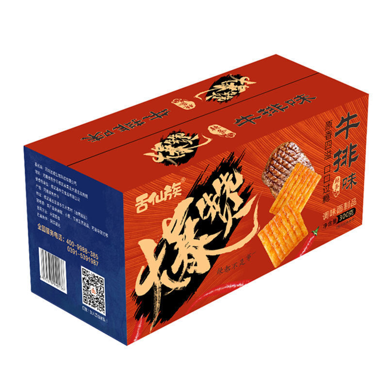 舌仙族爆赞牛排味辣条5g60包整箱办公室零食牛排味5g60包