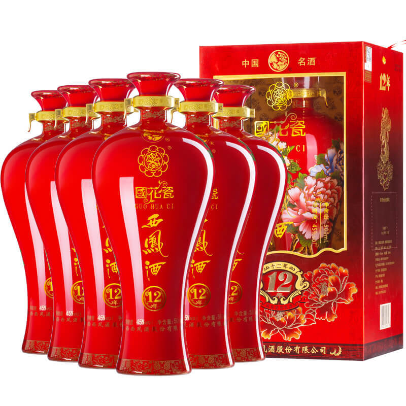 西凤酒45度国花瓷12年陈酿西风纯粮食整箱6瓶国产白酒整箱 默认