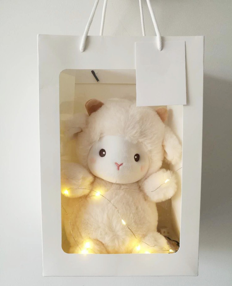 毛绒玩具可爱小绵羊公仔女生陪睡卡通布娃娃礼物 波克小羊(白色礼袋