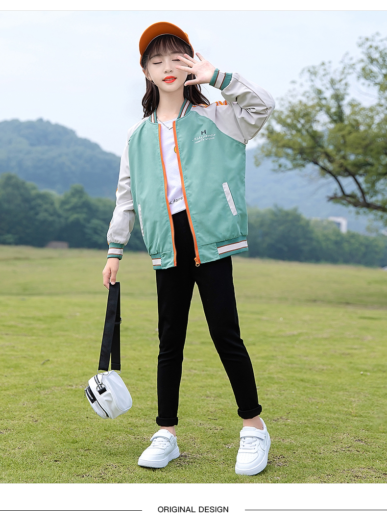 女童棒球服外套小学生小女孩女童休闲外套秋装2021新款洋气儿童上衣