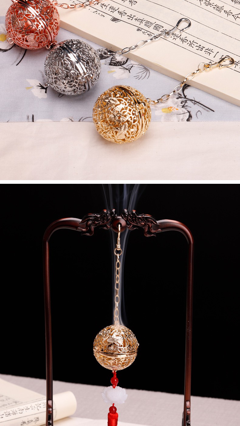 手工镂空葡萄花鸟纹纯铜香囊香薰球鎏金香球香丸香炉杨贵妃鹿凌青