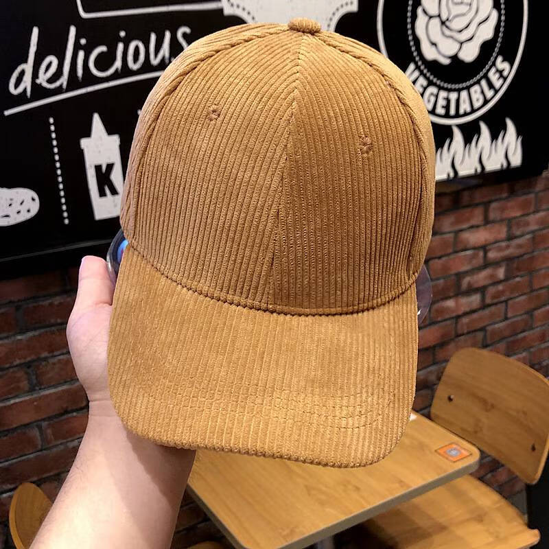 支持国产辉腾韩版秋冬灯芯绒硬顶棒球帽女街头户外休闲鸭舌帽光板纯