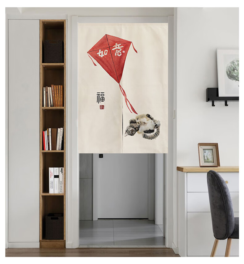 门帘入户门中式日式入户门帘卧室隔断帘厕所厨房卫生间半帘免打孔遮挡
