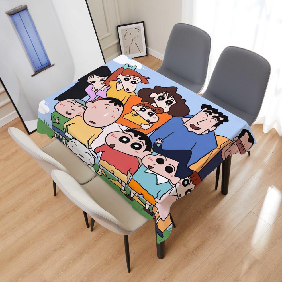 日式卡通蜡笔小新桌布布艺少女化妆台书桌长方形茶几桌布超柔绒布 tu