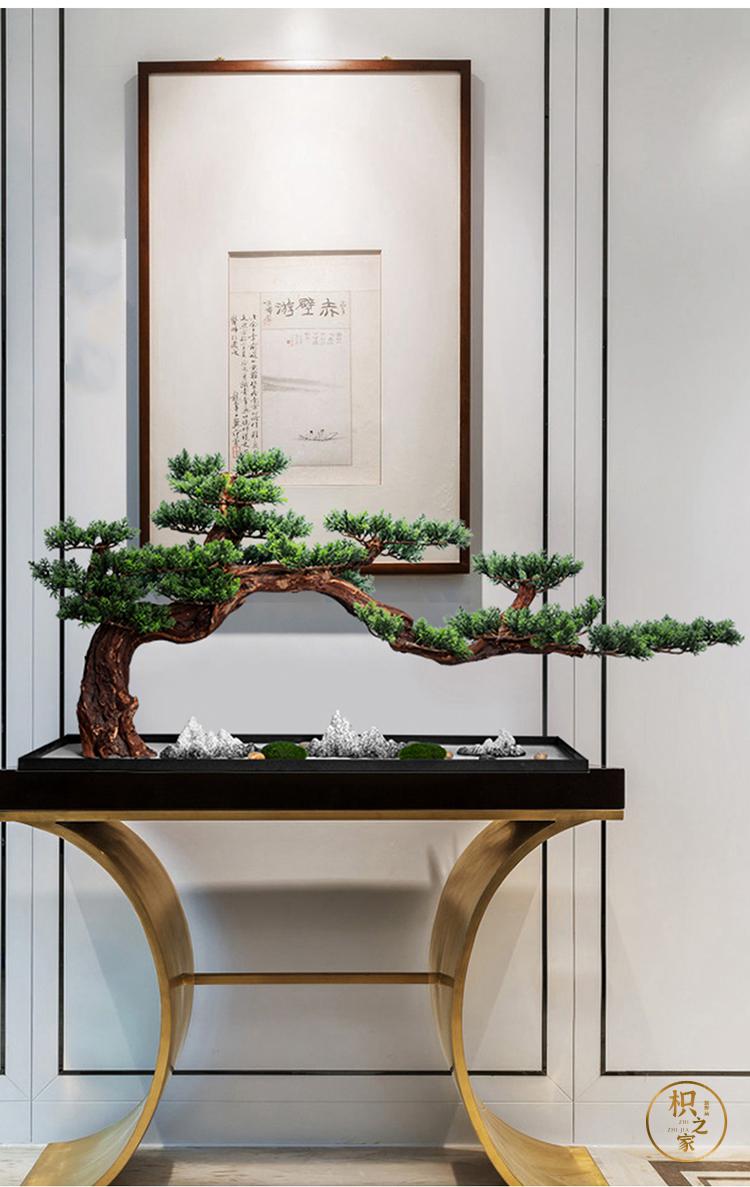 摆件迎客松摆件玄关装饰品茶桌小花瓶新中式客厅大型盆景仿真植物盆栽