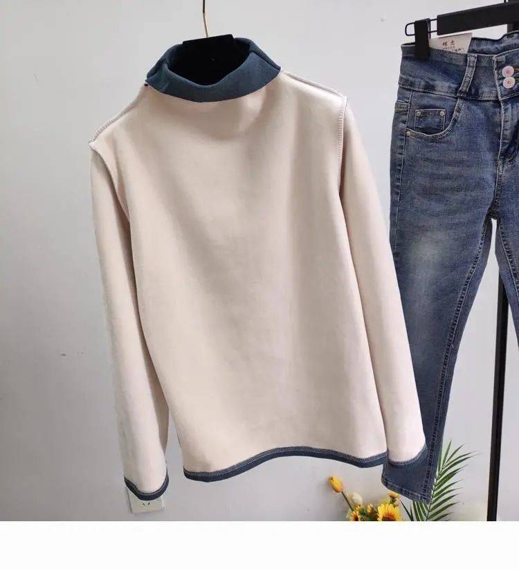 上衣基础打底衣女士内搭女式小衫女生减龄保暖冬款杏色黑色两件装l
