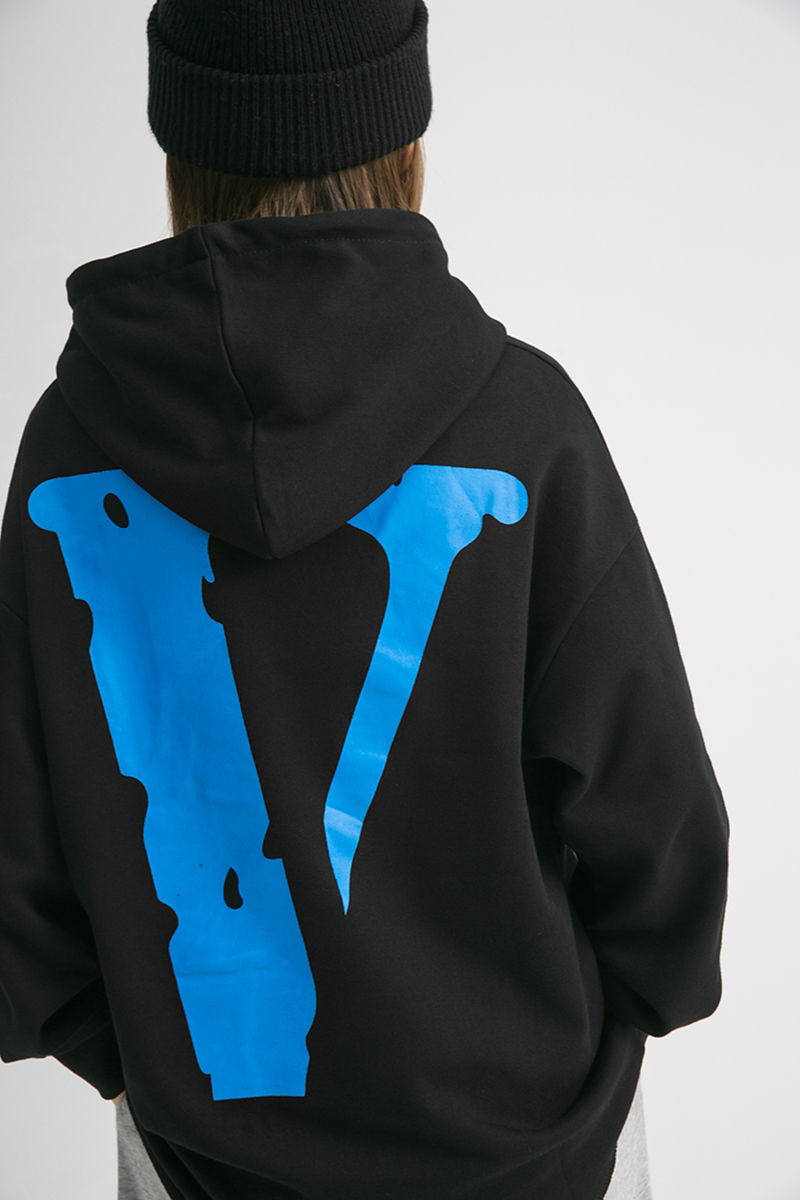 潮牌vlone限定紫色大v王一博大码连帽卫衣女情侣欧美高街潮牌大v黑绿