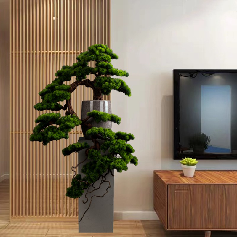 彤悦仿真实木迎客松迎宾绿植物客厅假树落地酒店会所过道大型开业摆件