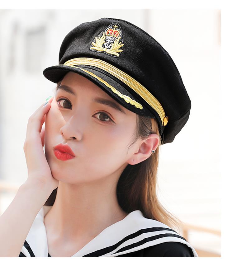 lucaly船长帽海军帽男夏亲子宝宝演出制服黑白色三角标儿童水手船长.