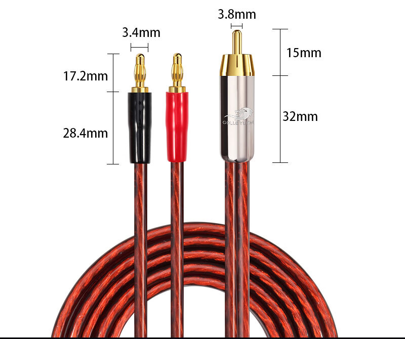 golleyliongls274莲花rca转香蕉头一分二音频线低音炮线一对5米