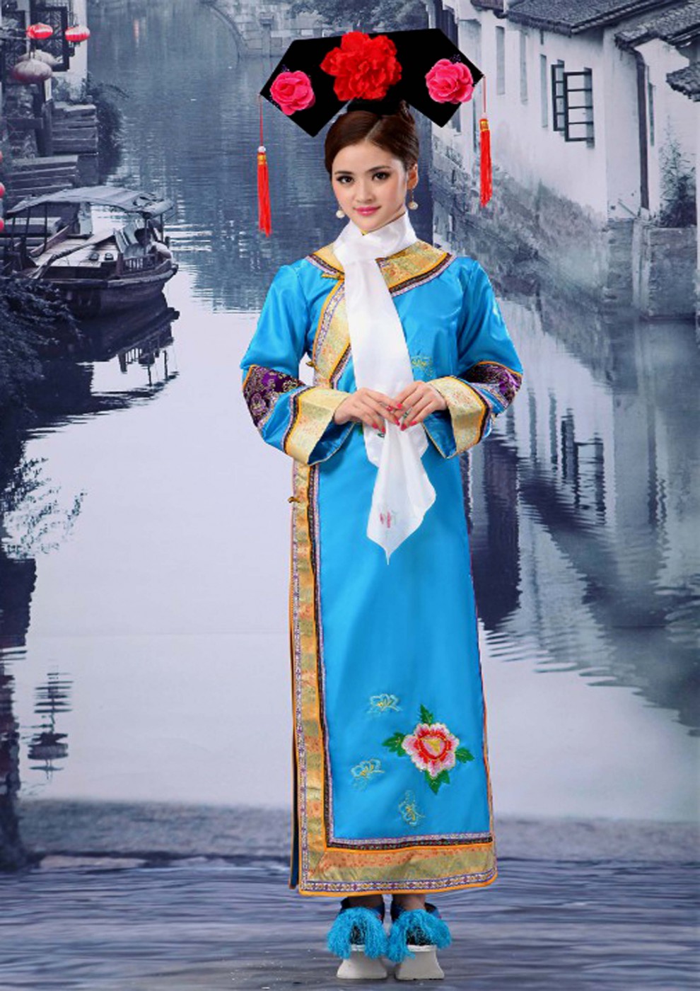 清朝服装女连体格格古装演出服旗袍皇后妃子宫甄嬛传宫廷戏服大码旗装