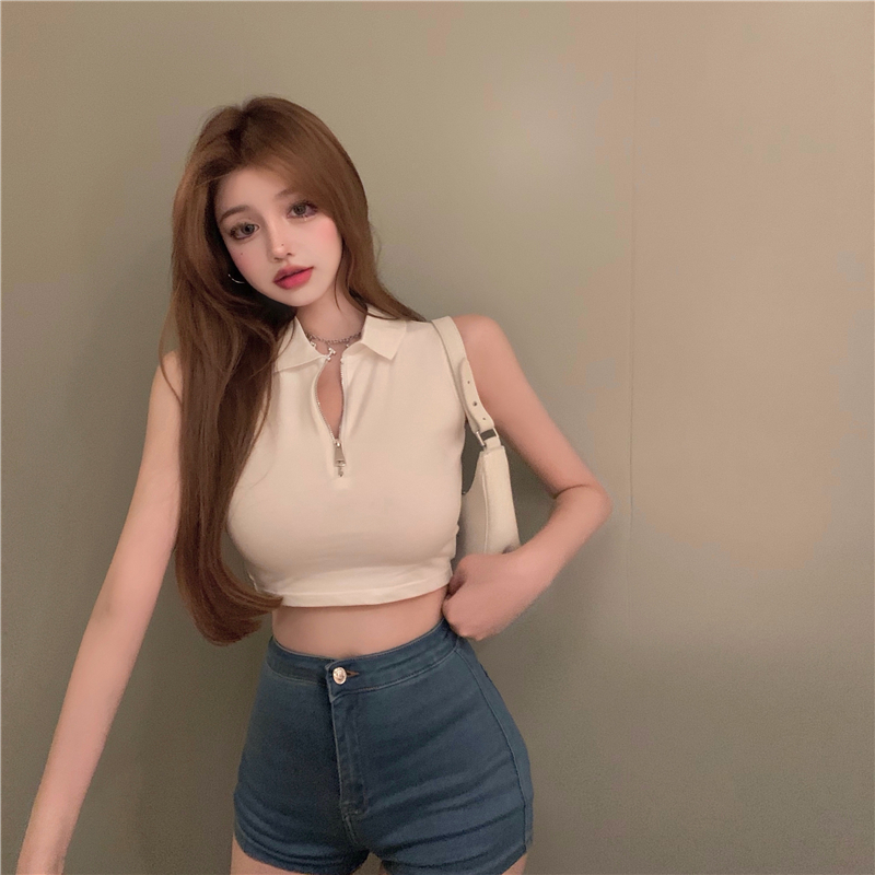 墨旎网红直播衣服女主播服装上镜显胸大外穿辣妹显瘦修身t恤无袖上衣