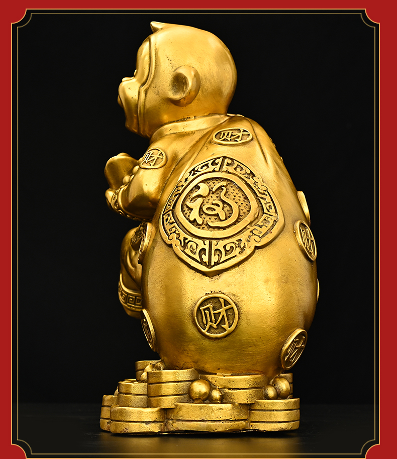 万法阁纯铜猴子摆件十二生肖金猴献宝简约金猴工艺品桌面饰品金猴纳福