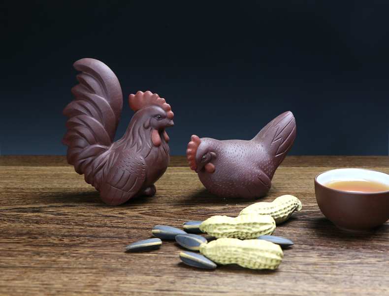 煜釜紫砂茶宠鸡摆件精品生肖对鸡可养大吉大利茶道茶具配件纯手工茶玩