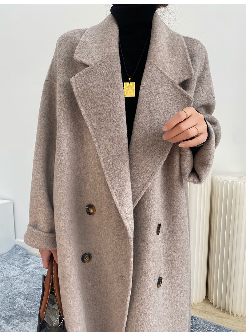 女山羊绒髙支加厚苏力羊驼绒大衣双面羊绒女中长款100%国货阿尔巴卡