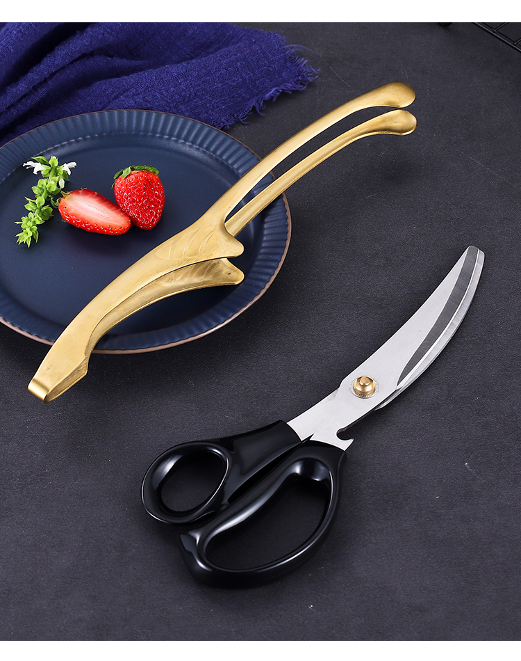 厨房剪刀烤肉日韩料理烤肉剪刀夹子套装烧烤餐厅牛排剪子日式银色夹