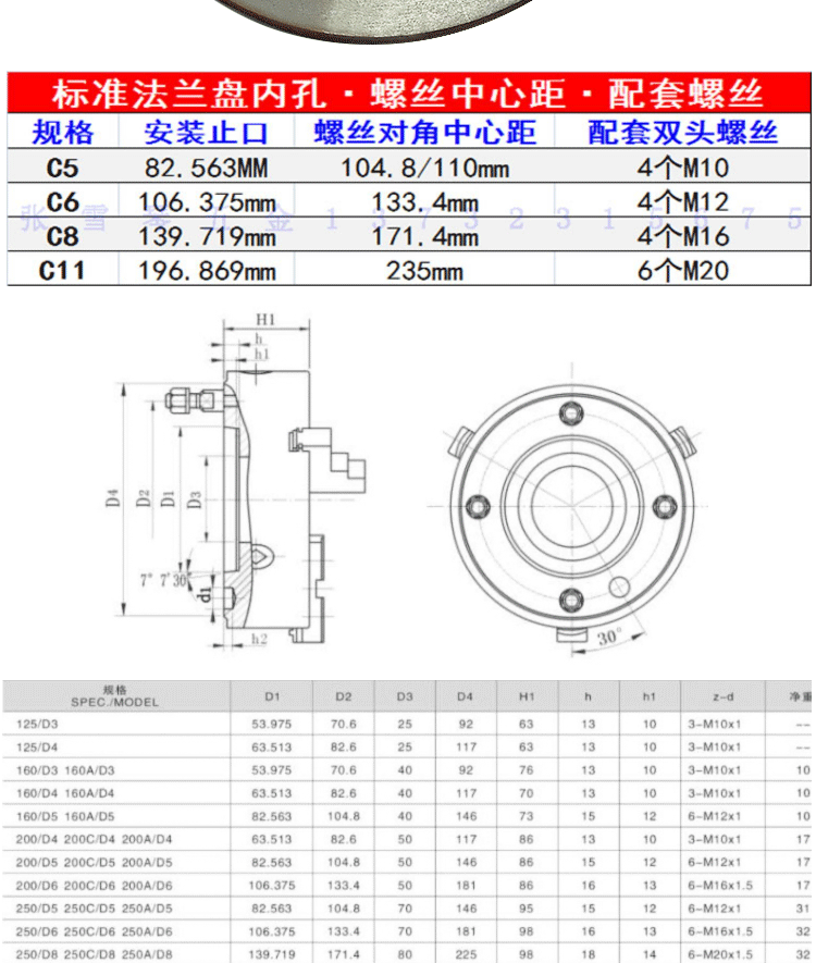 车床法兰盘连接盘过度盘c型d型连接配c6140c6180等机床卡盘三爪法兰盘