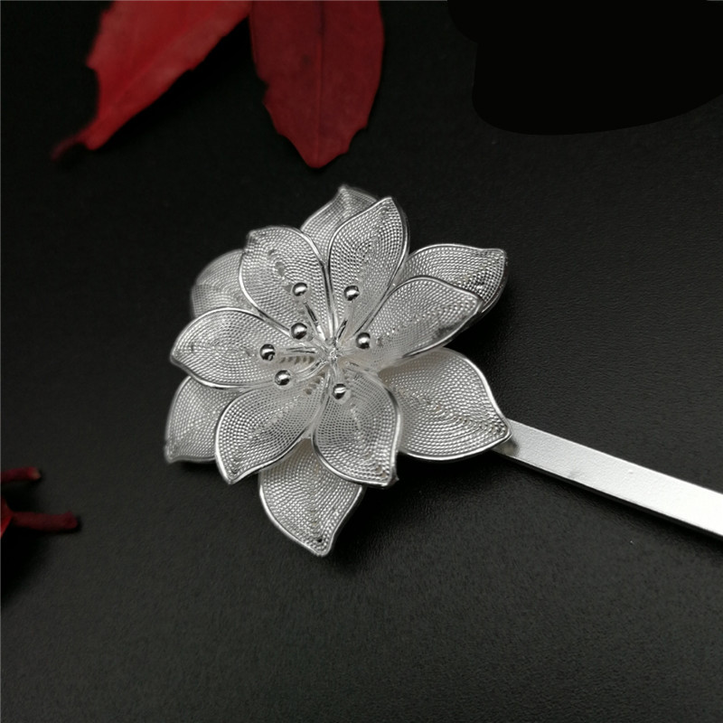 美芙仁99足银发簪手工拉丝水仙花簪子步摇流苏发饰银饰品新娘头饰新年