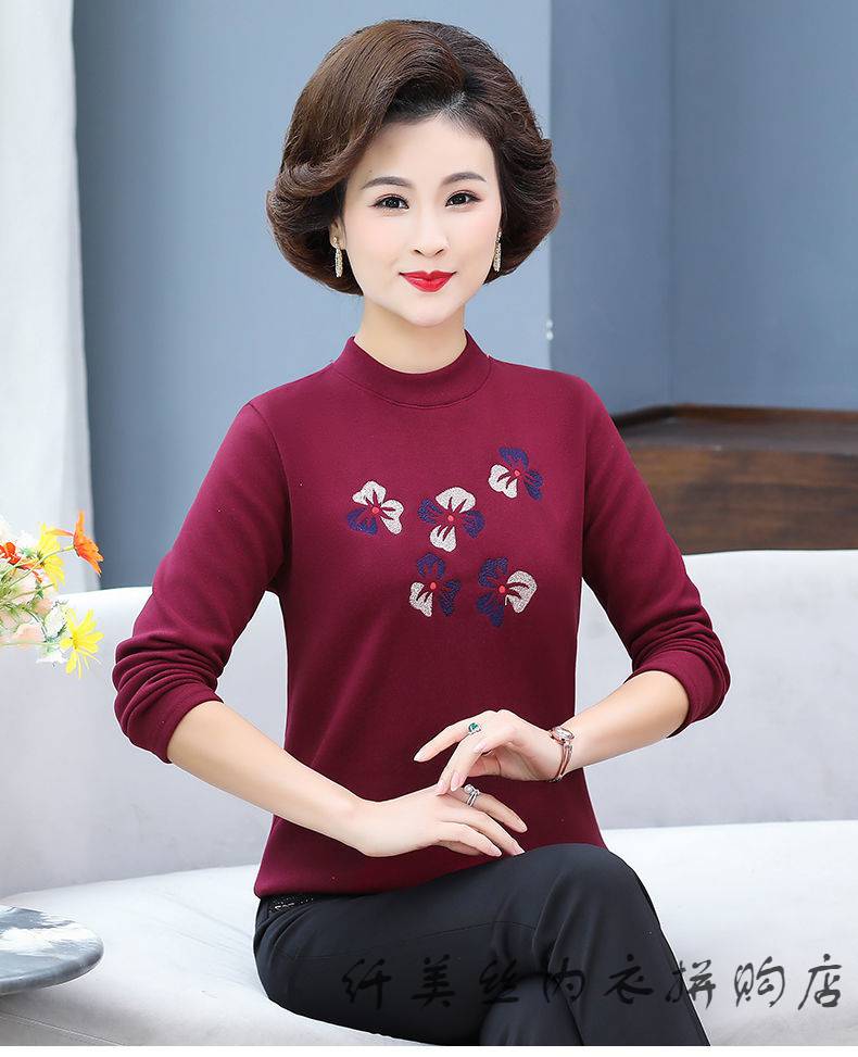 香宜惠中老年妈妈秋衣女单件上衣妈妈春装宽松长袖t恤中老年女装时尚