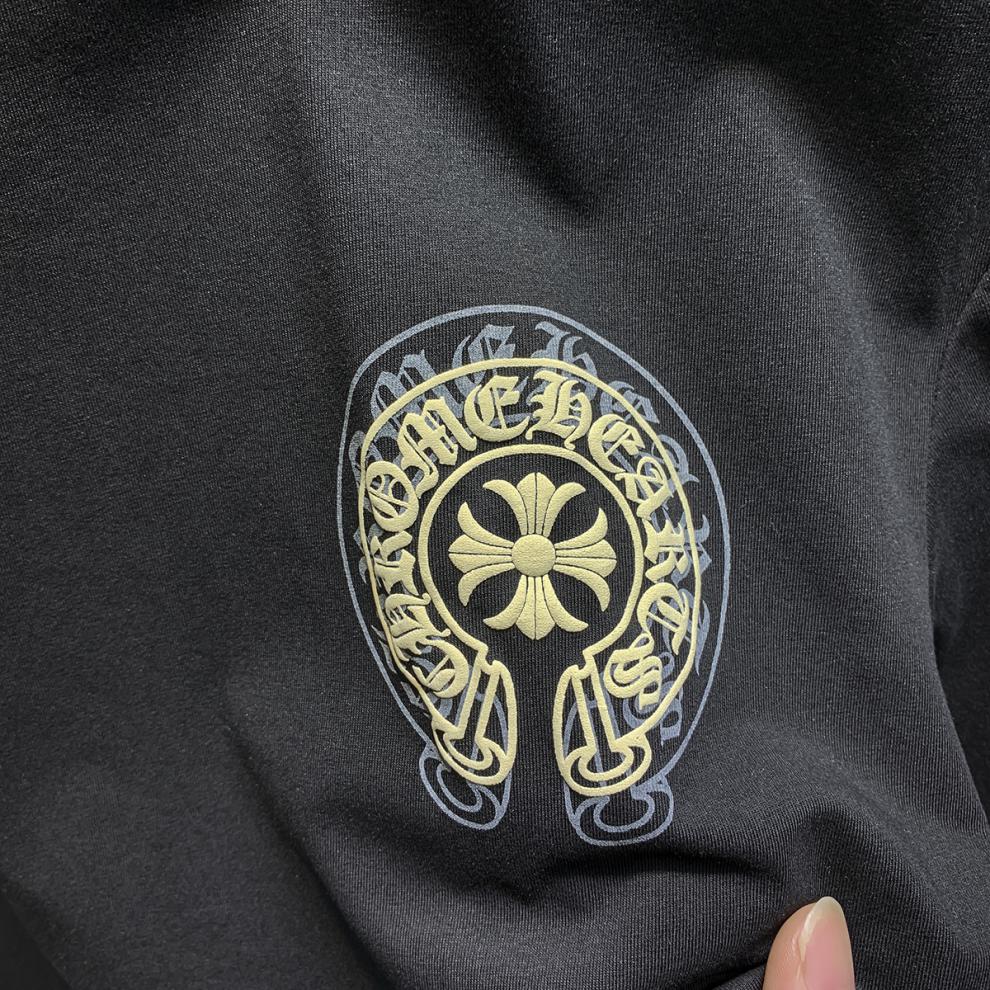 克罗心ch马蹄十字架梵文潮短袖t恤男装新款潮牌夏季潮流体恤重影印花