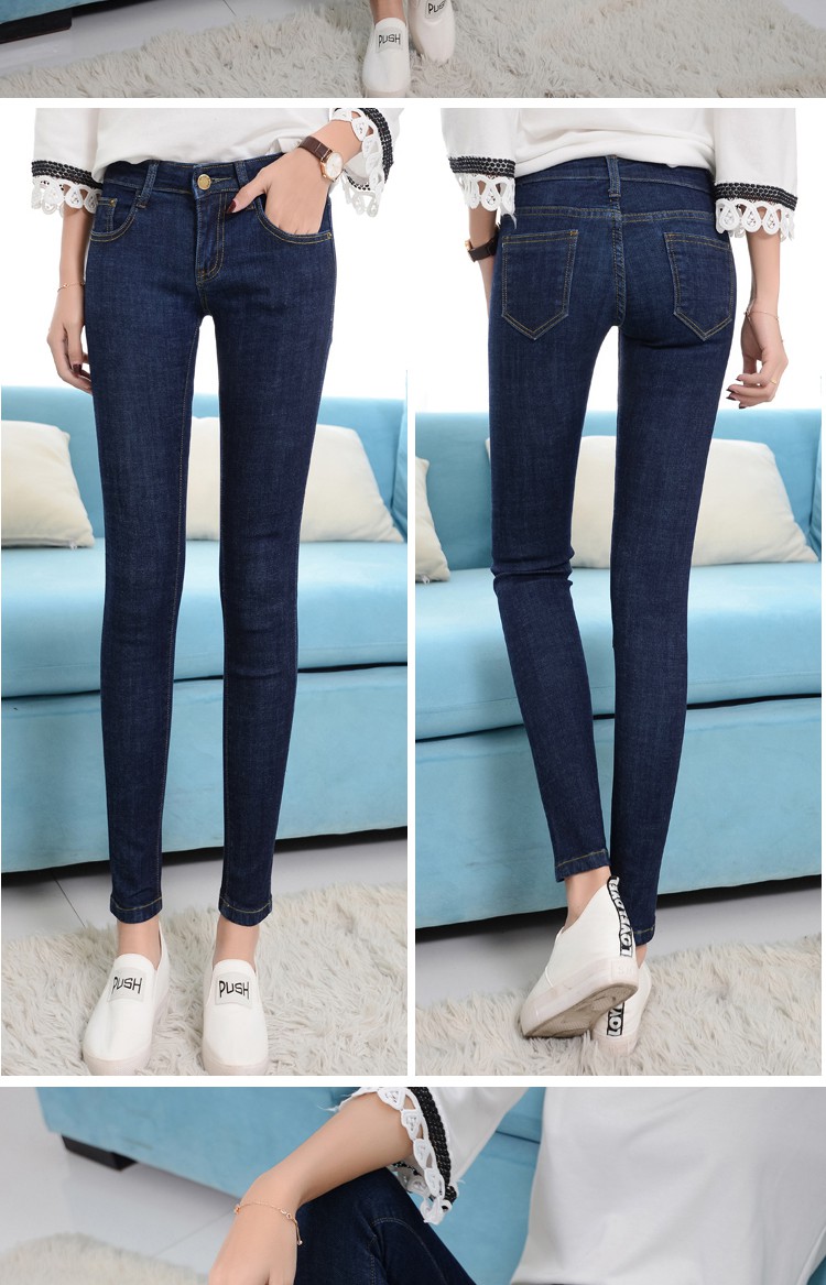 璟空谭九分低腰牛仔裤女秋季新款学生中腰弹力修身显瘦小脚铅笔裤子黑