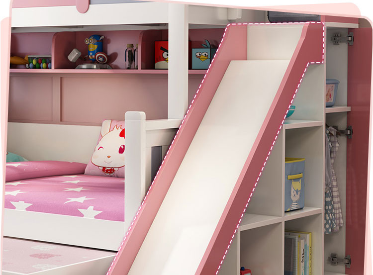 儿童公主滑滑梯床粉色上下床双层床滑梯儿童床高低床实木两层公主现代