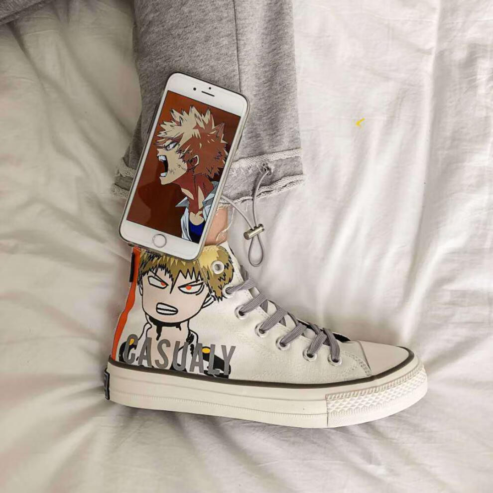 动漫手绘休闲板鞋我的英雄学院百搭男动漫高帮板鞋帆布鞋运动休闲鞋
