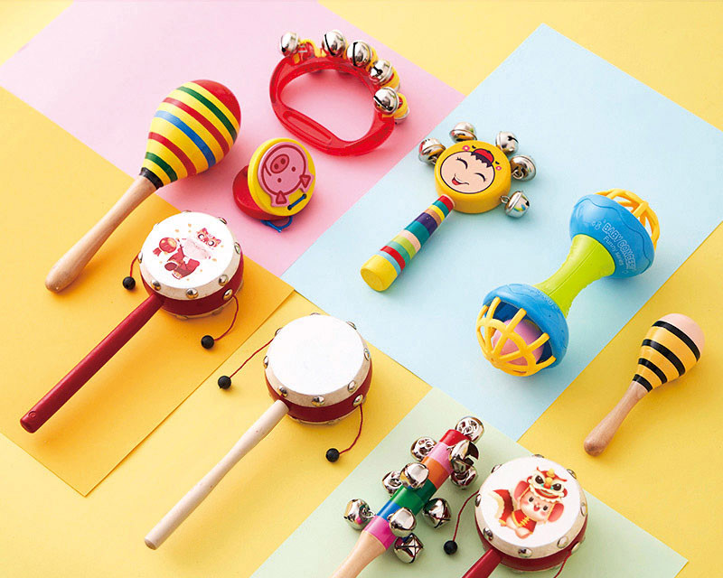 拨浪鼓婴儿手摇波鼓木质羊皮可啃咬传统儿童男女孩玩具原木羊皮福鼠