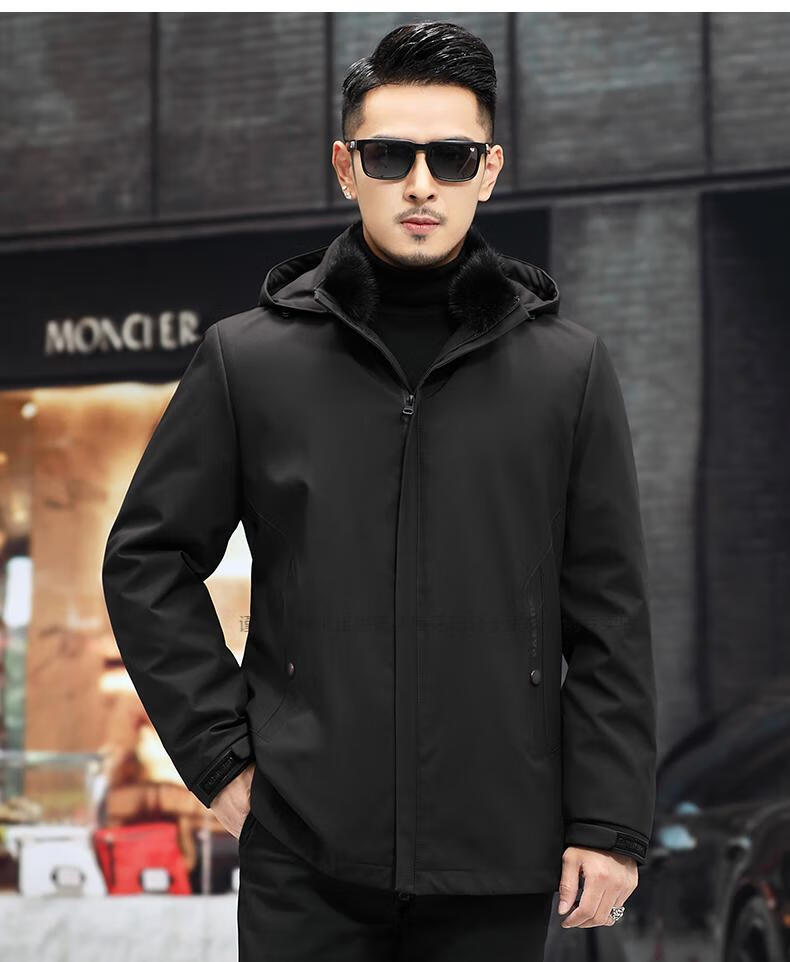 花花公子男装派克服男款皮毛一体尼克服水貂皮大衣爸爸装兔毛内胆皮草