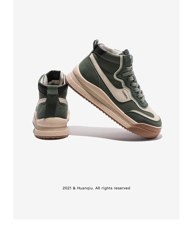 环球高帮德训鞋女2021年秋季新款阿甘鞋女面包鞋休闲潮板鞋女鞋子绿色