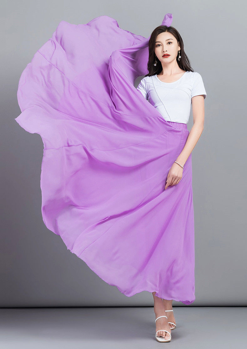 2022新款仙女下半身裙中长款伞裙字夏季雪纺纱裙百搭休闲长裙子紫罗兰