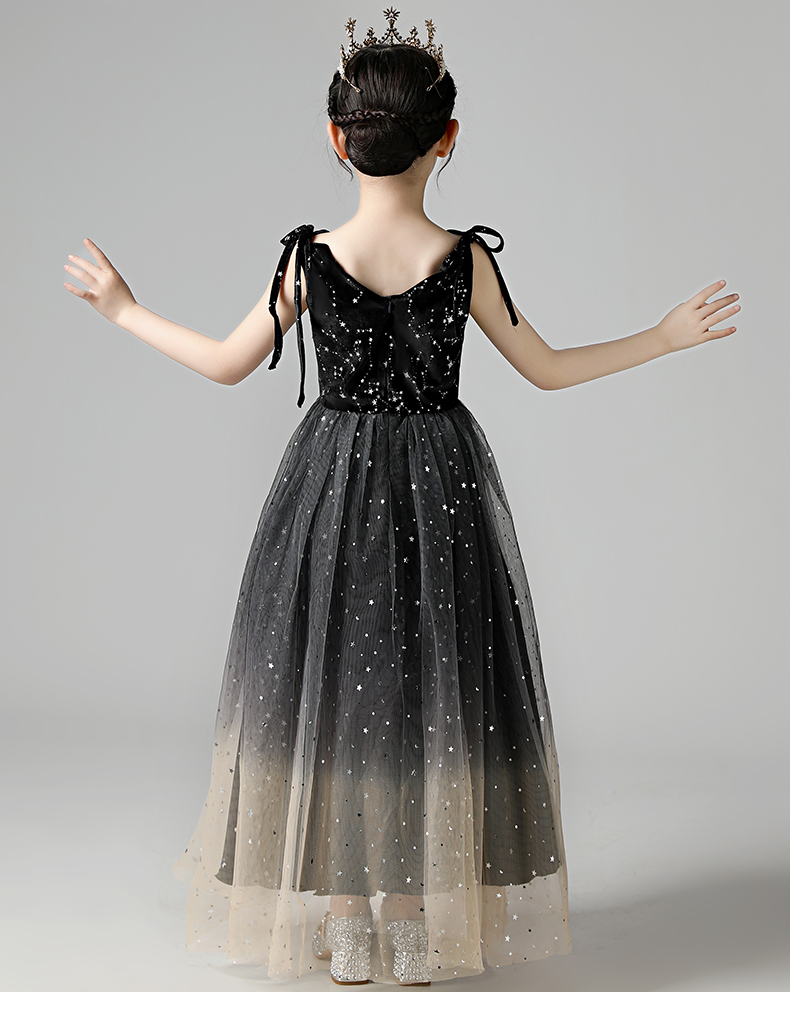 儿童晚礼服高端钢琴演奏演出服女孩主持人走秀表演女童公主裙夏季黑色