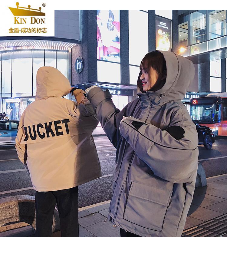 金盾棉衣男春季新款保暖加厚秋冬季情侣棉袄男士外套潮牌宽松棉服黑色