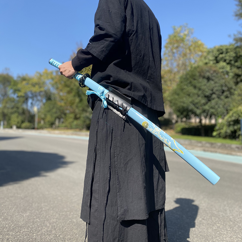 道竹刀剑拔刀挂腰带武术剑套带鞘表演折叠剑袋固定皮革br688 双刀背带