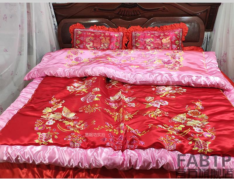 老式丝绸绸缎喜被子双面老式被子古风丝绸缎棉被被面包边棉花手工喜被
