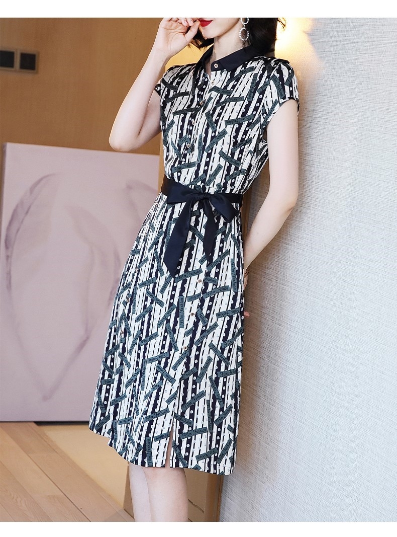 汝晗女装轻奢品牌高端女装韩版时尚真丝连衣裙子女夏季新款收腰显瘦桑