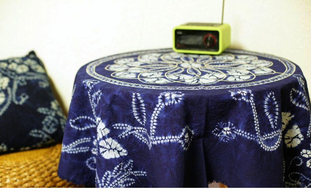 扎染桌布云南民族白族手工扎染布料茶几布茶室酒吧桌布蜡染画台布 蝶