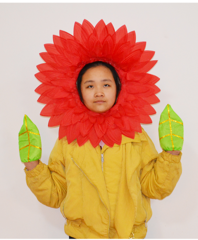 向日葵头套太阳花脸套搞笑露葵花帽子运动会入场头饰花舞蹈道具 42cm